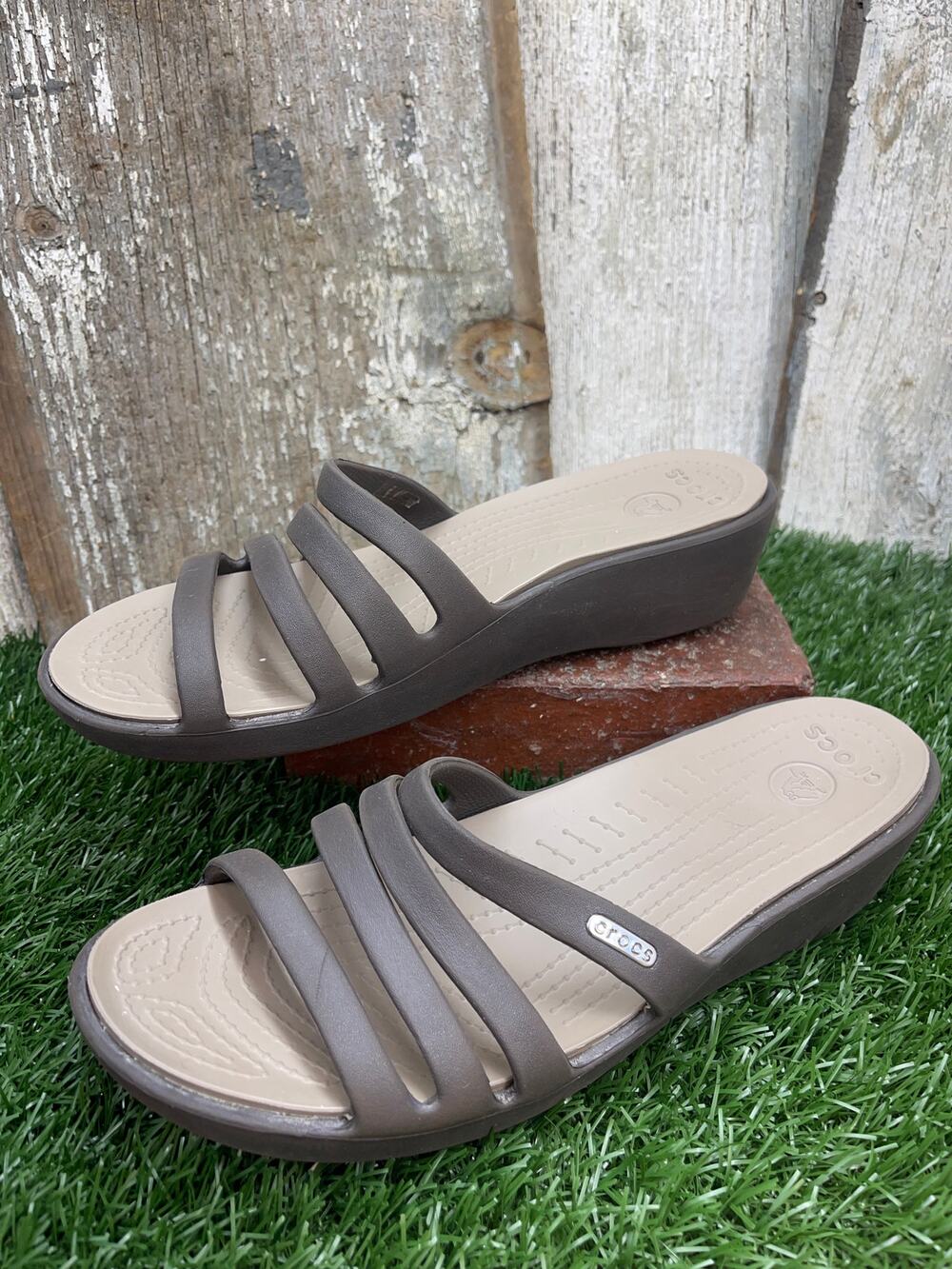 Crocs Rhonda Wedge Sandal Brown Taupe Women's 10